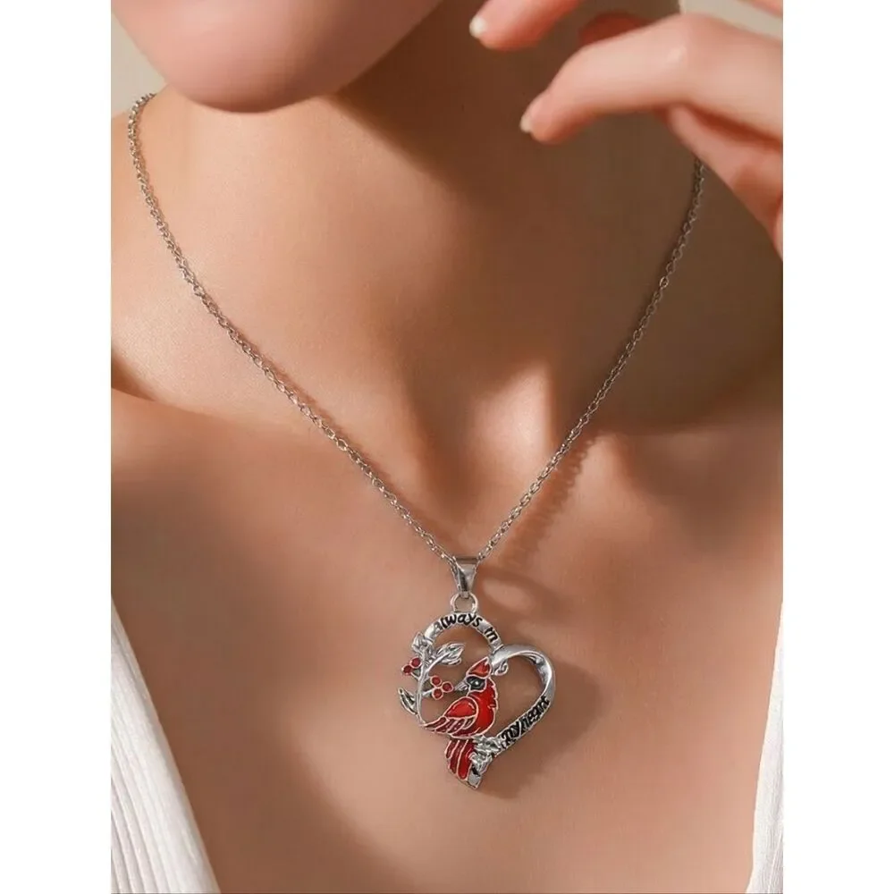 Red Cardinal Necklace Heart Memorial Jewelry Always in My Heart Symbolic Gift